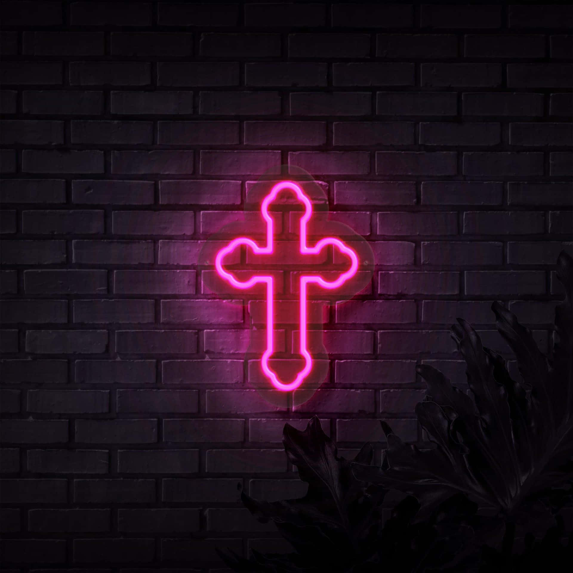 Neon Cross Neon Pink Background