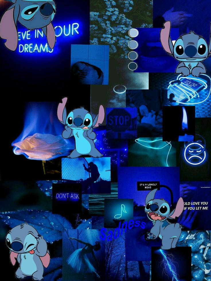 Neon Dark Blue Stitch Collage Background