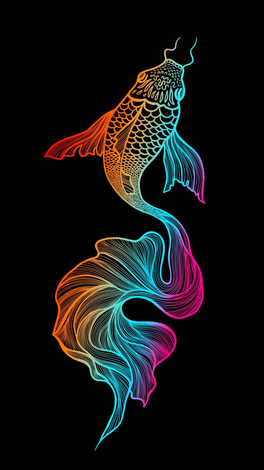 Neon Fish Art Iphone Background