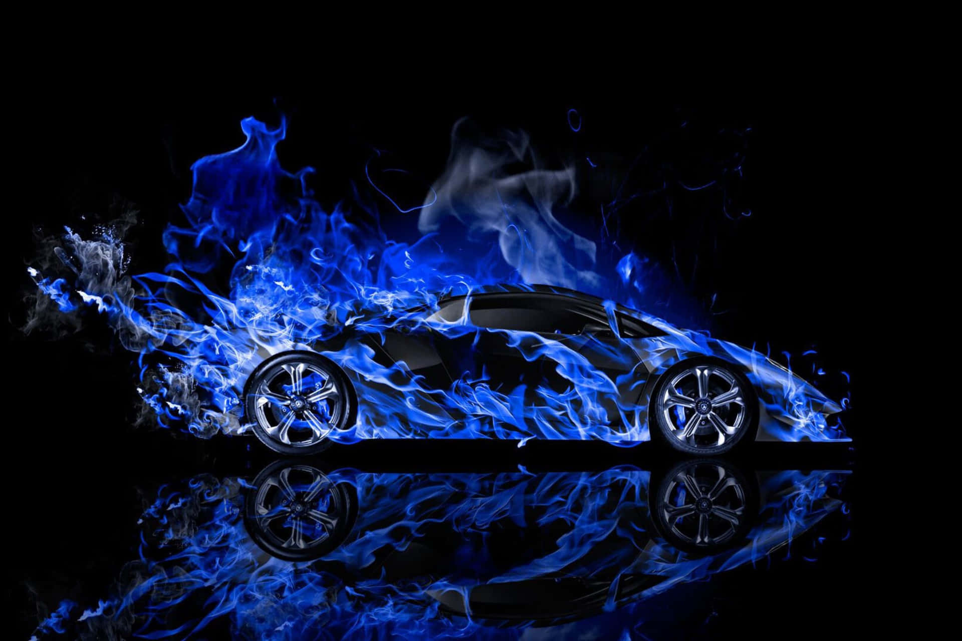 Neon Flame Lamborghini Reflection Background