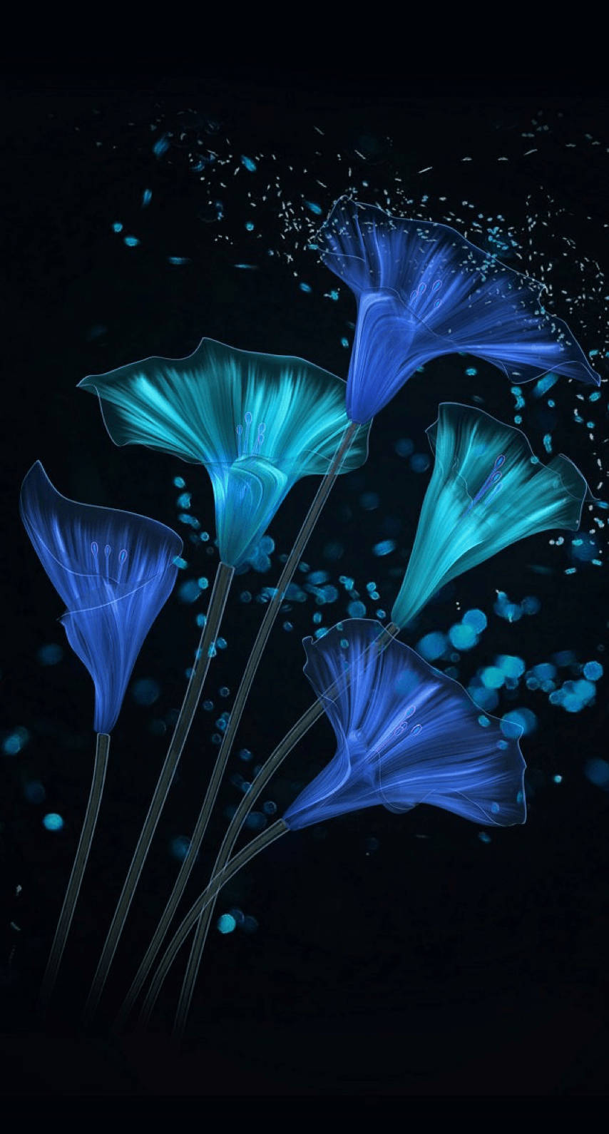 Neon Flower Aesthetic Dark Blue Hd