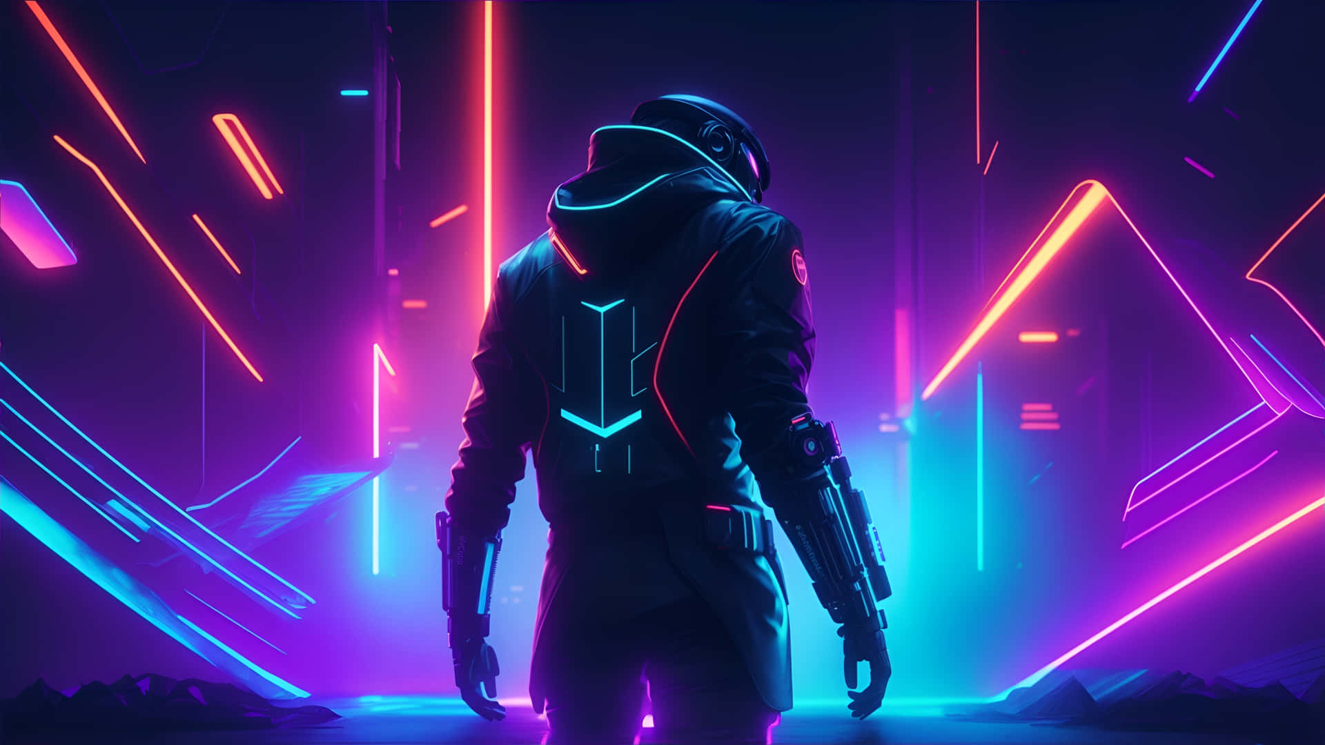 Neon Futuristic Soldier Artwork Background