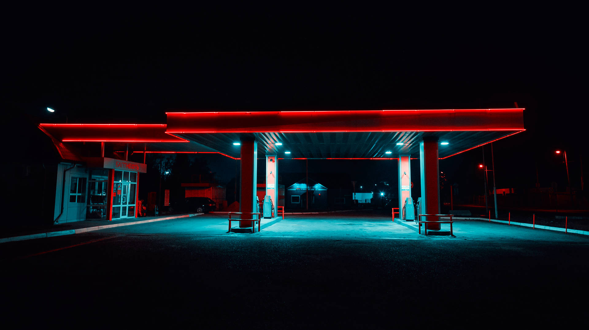 Neon Gas Station Background