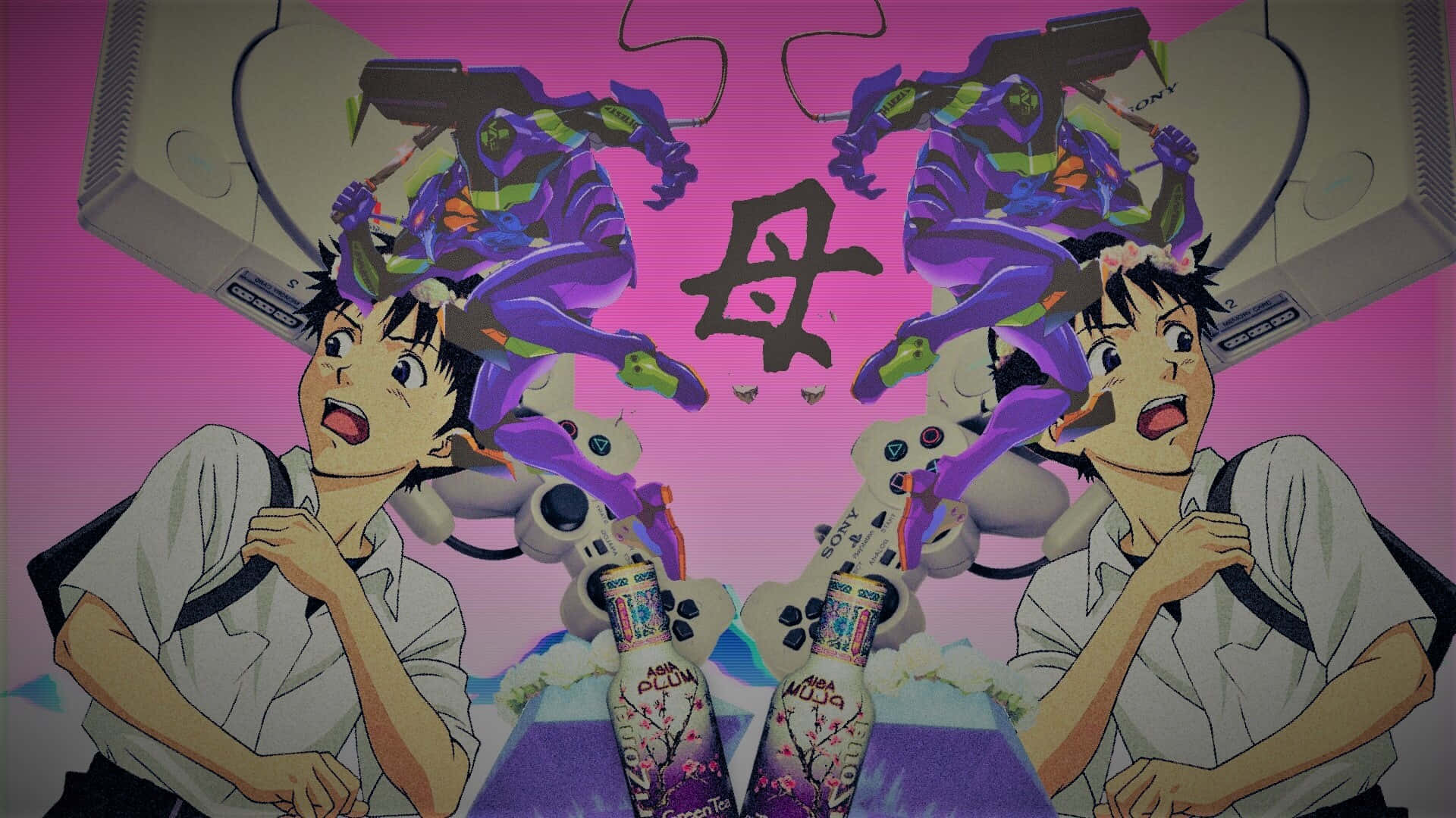 Neon Genesis Evangelion Vaporwave Anime Background