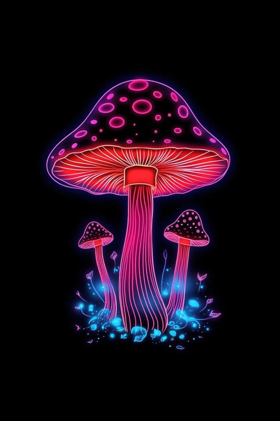 Neon Glow Mushroom Art Background