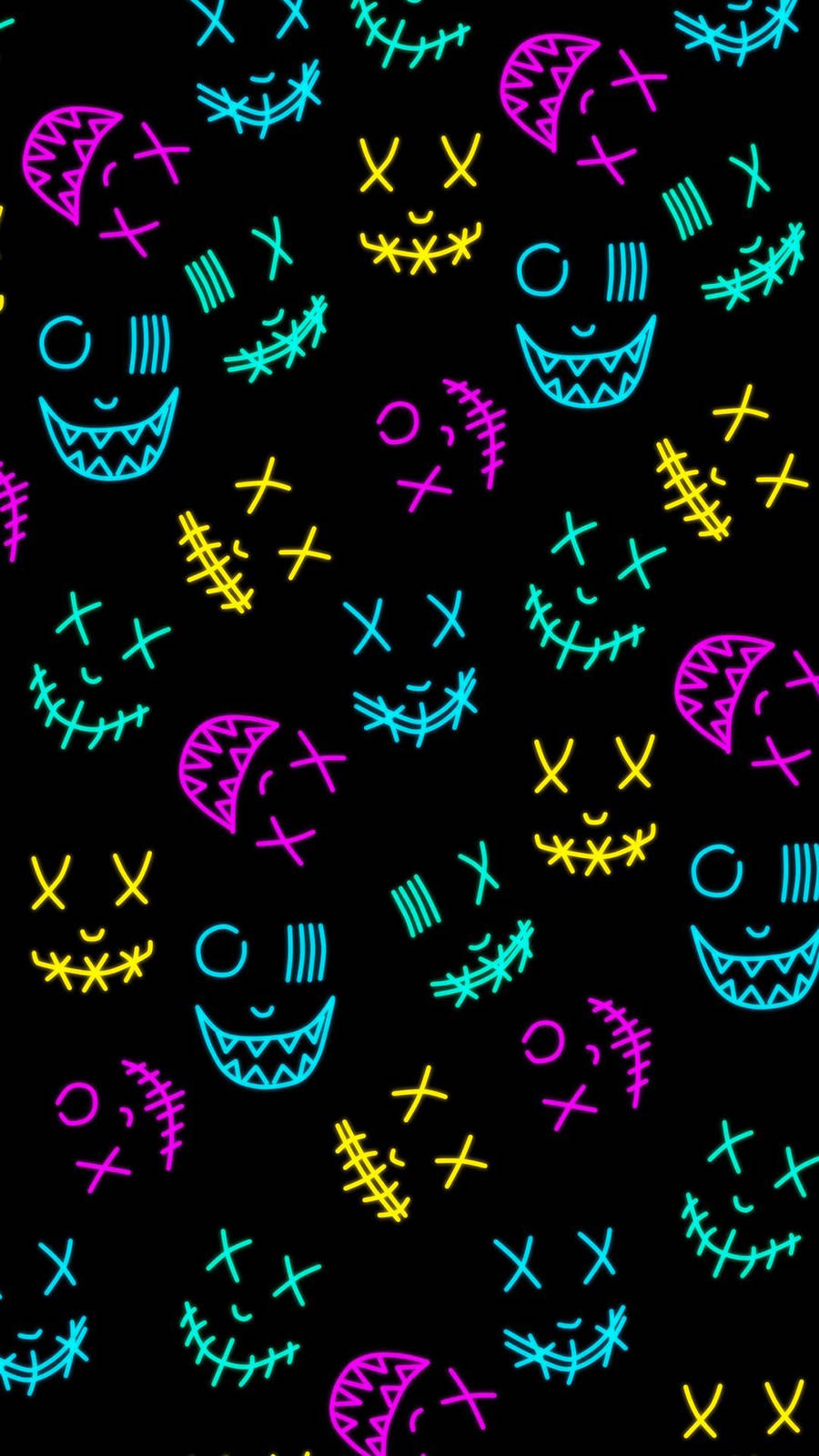 Neon Graphic Smiley Faces Background