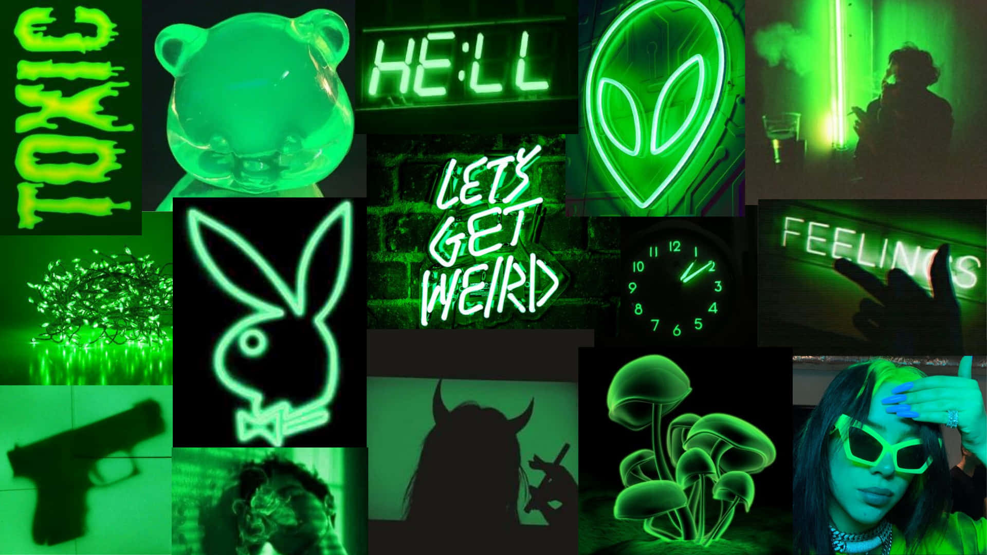 Neon Green Aesthetic Collage Background