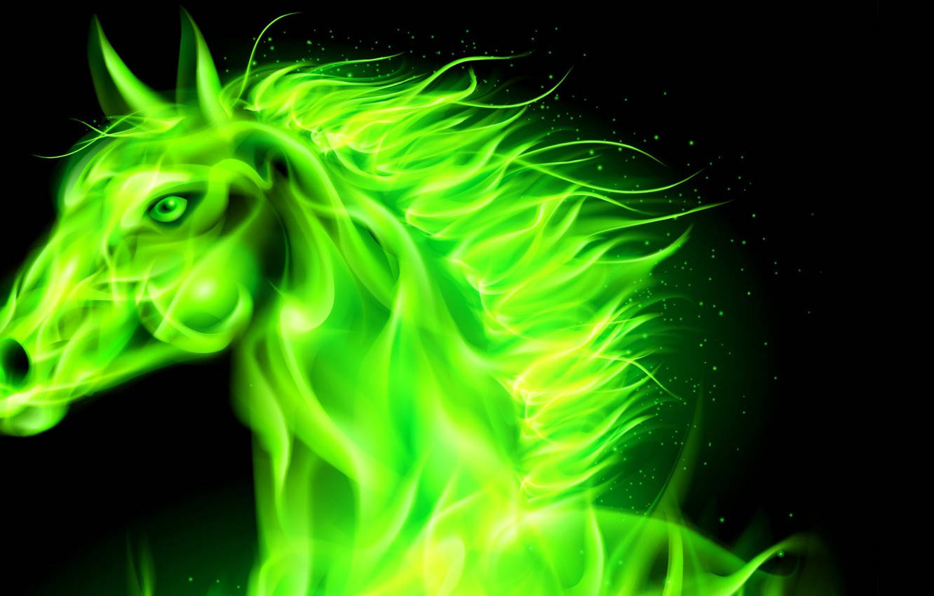 Neon Green Fire Horse Background