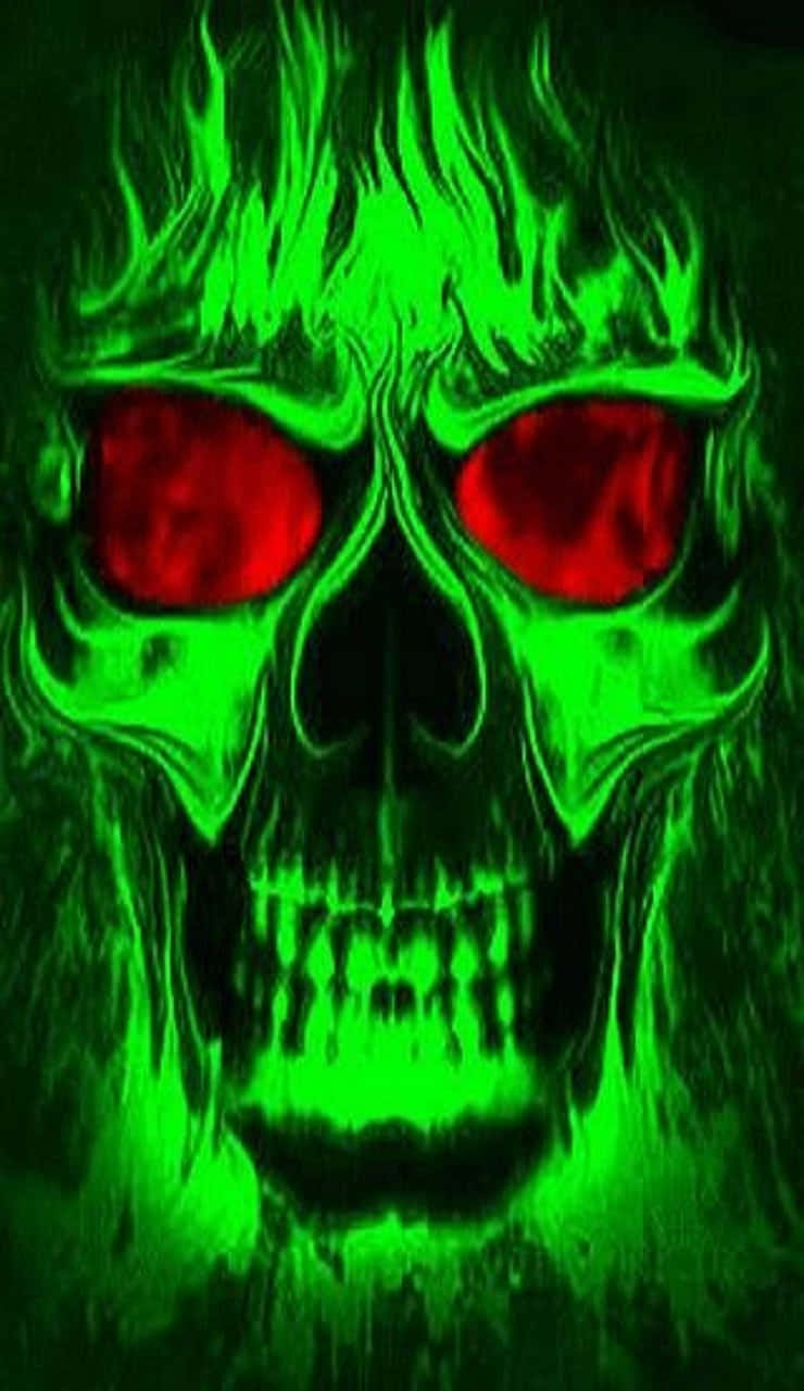 Neon Green Fire Skull Background