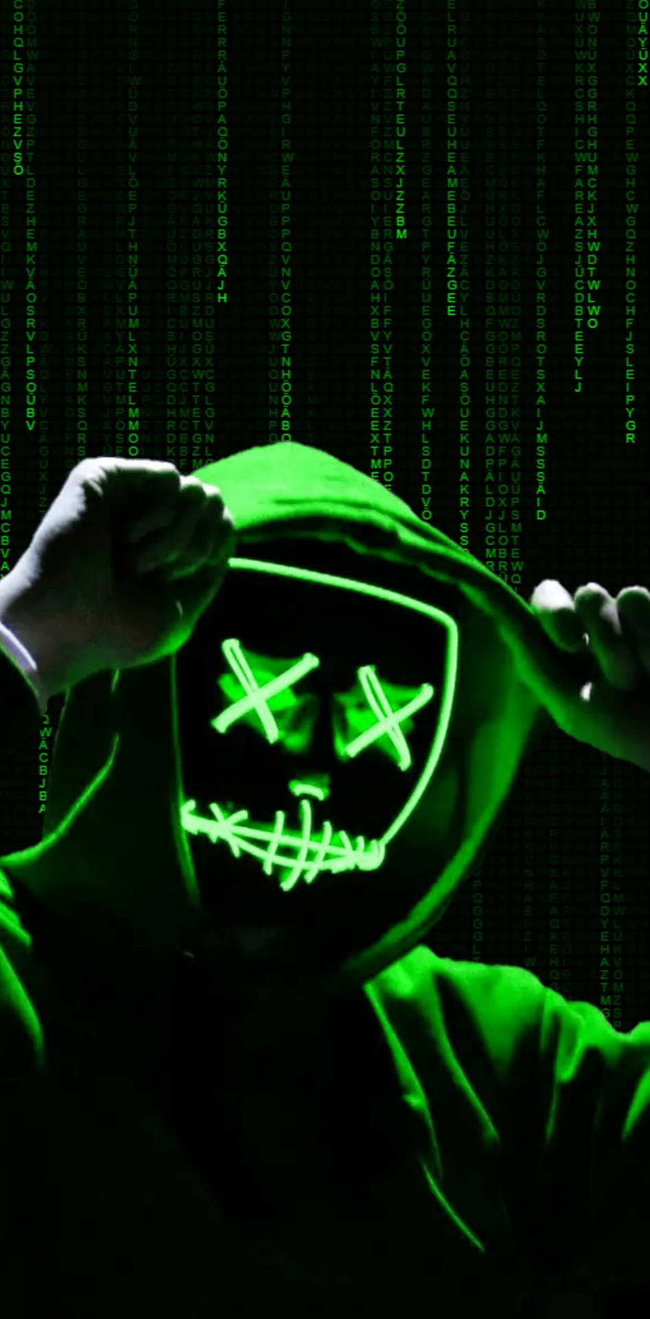 Neon Green Hacker Mask Hacking Android Background