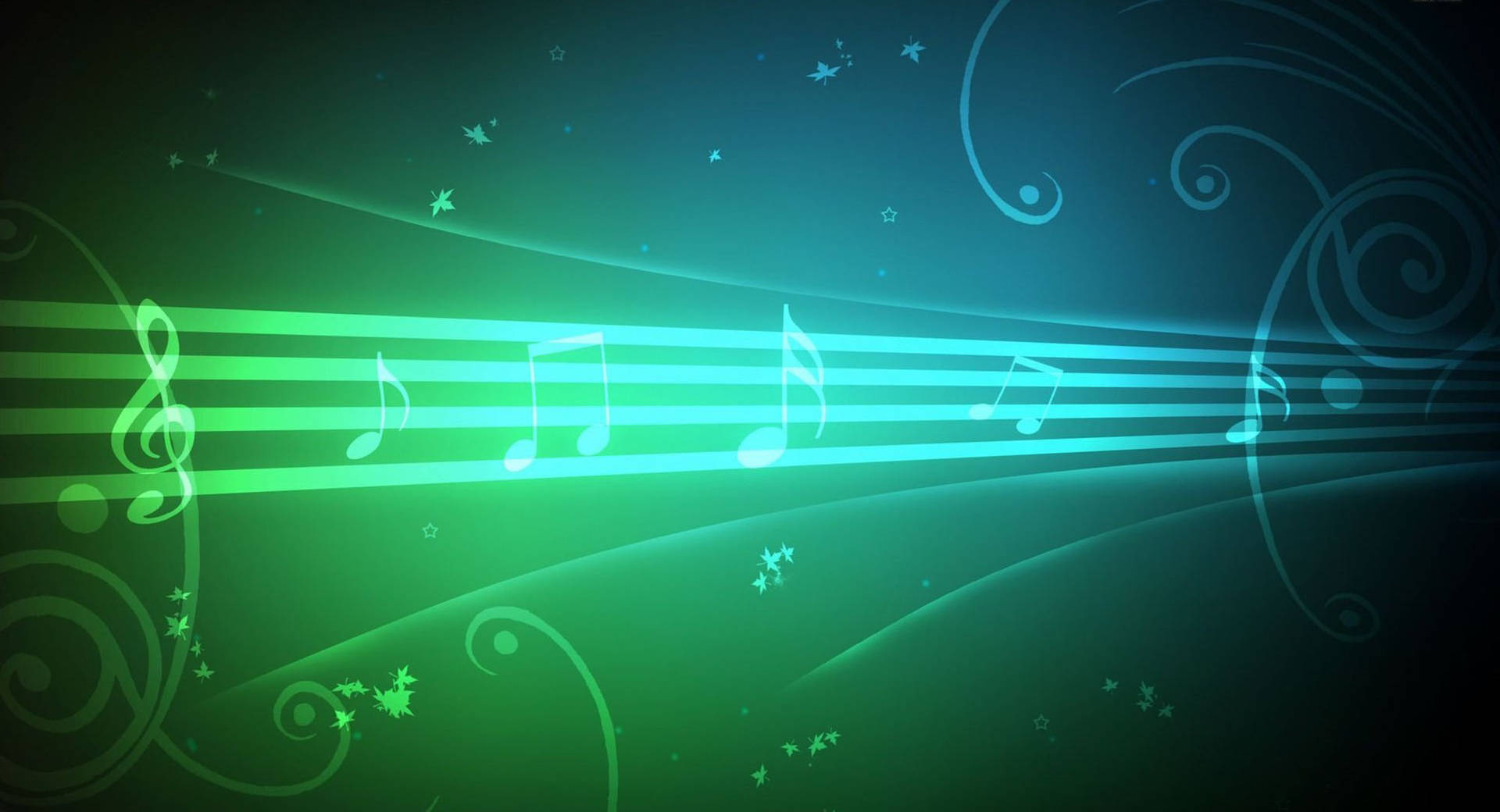 Neon Green Music Notes Background