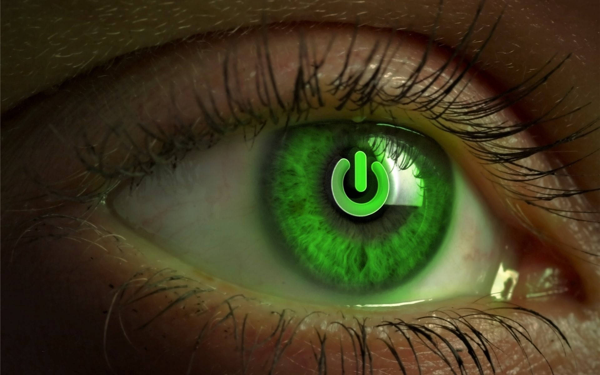 Neon Green Power Button Eye Background