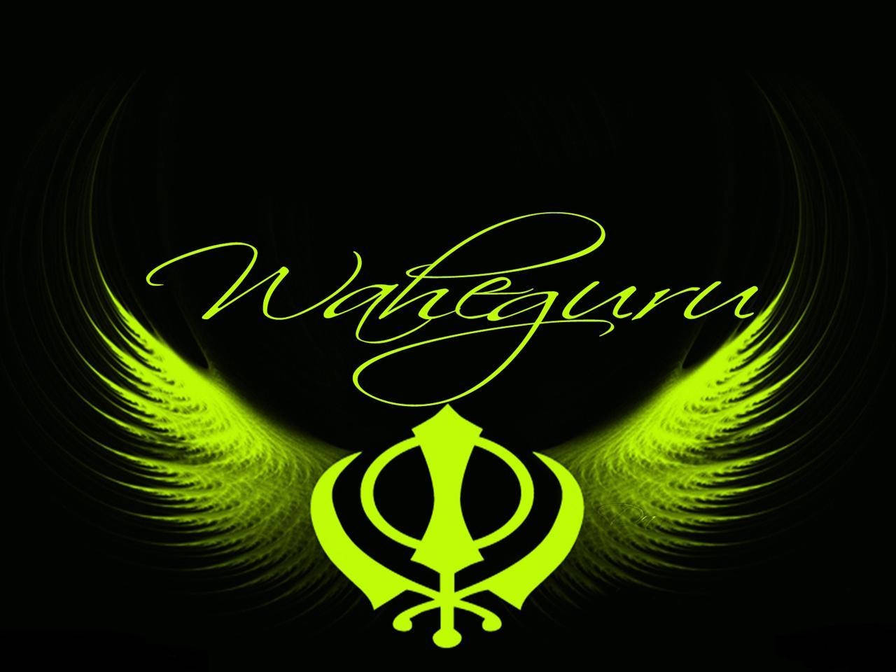 Neon Green Sikhism Symbol Waheguru Background