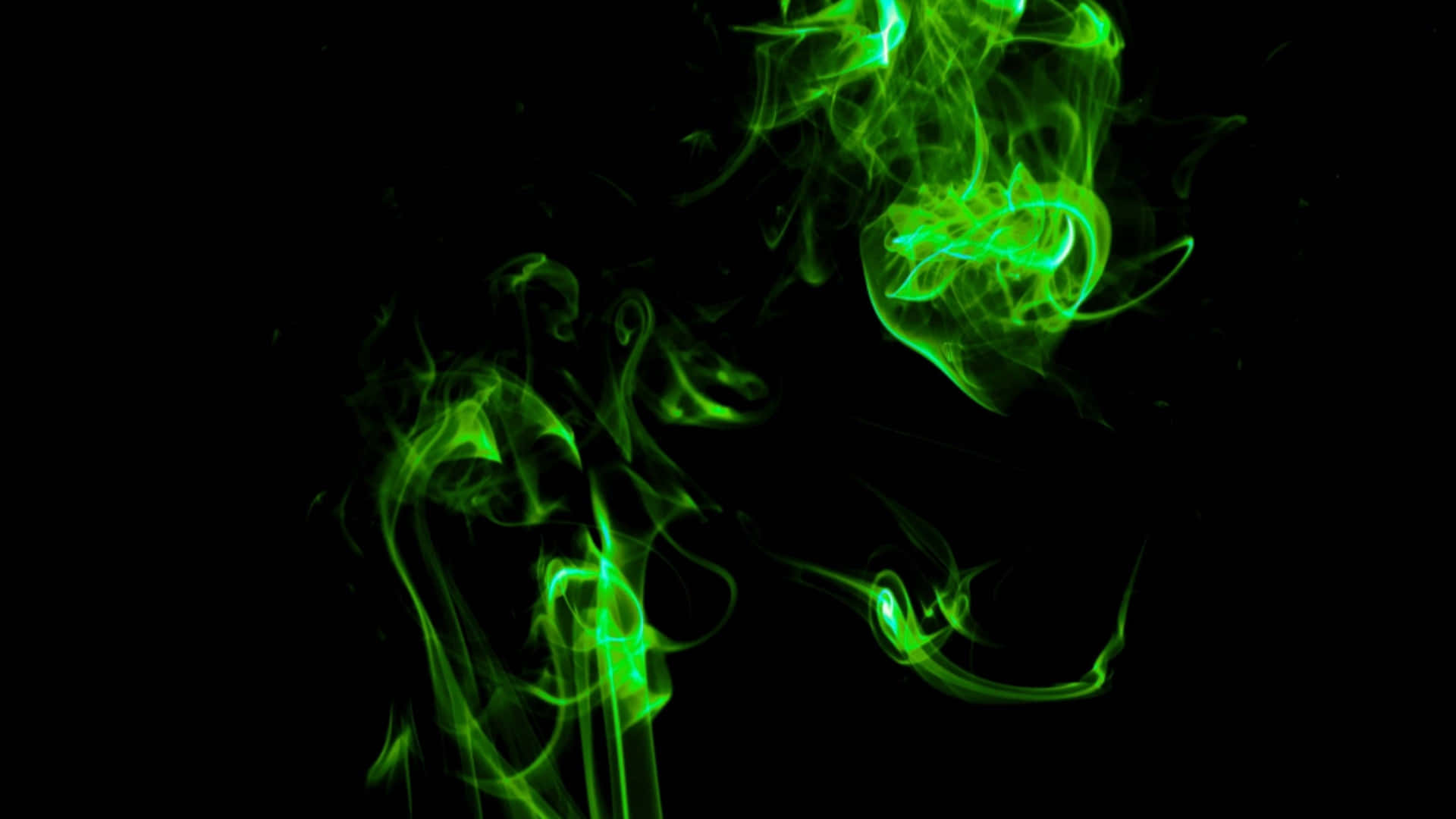 Neon Green Smoke Swirling In Black Background