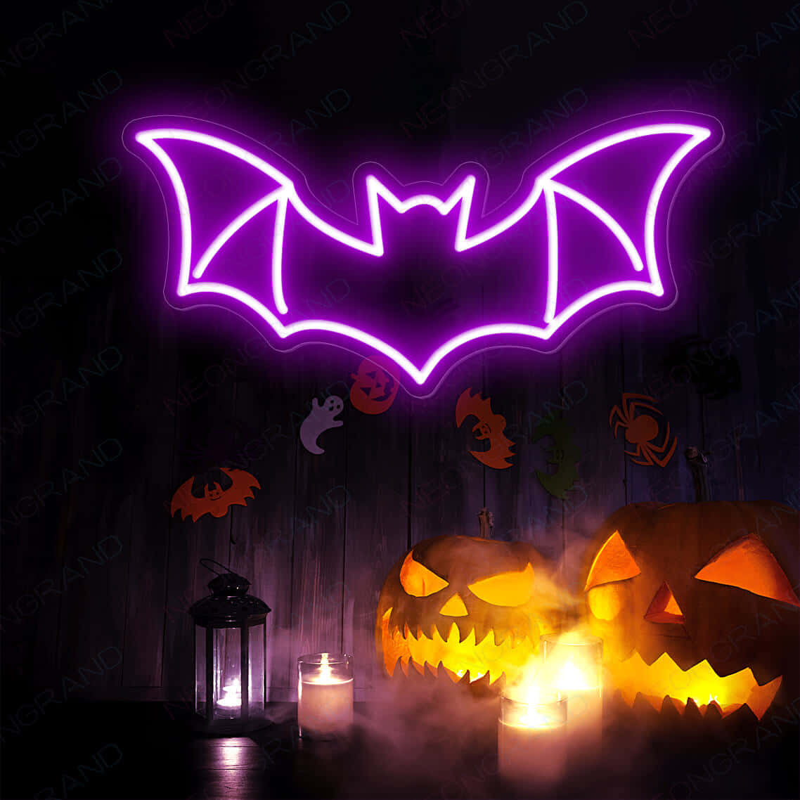 Neon Halloween Bat Sign Background