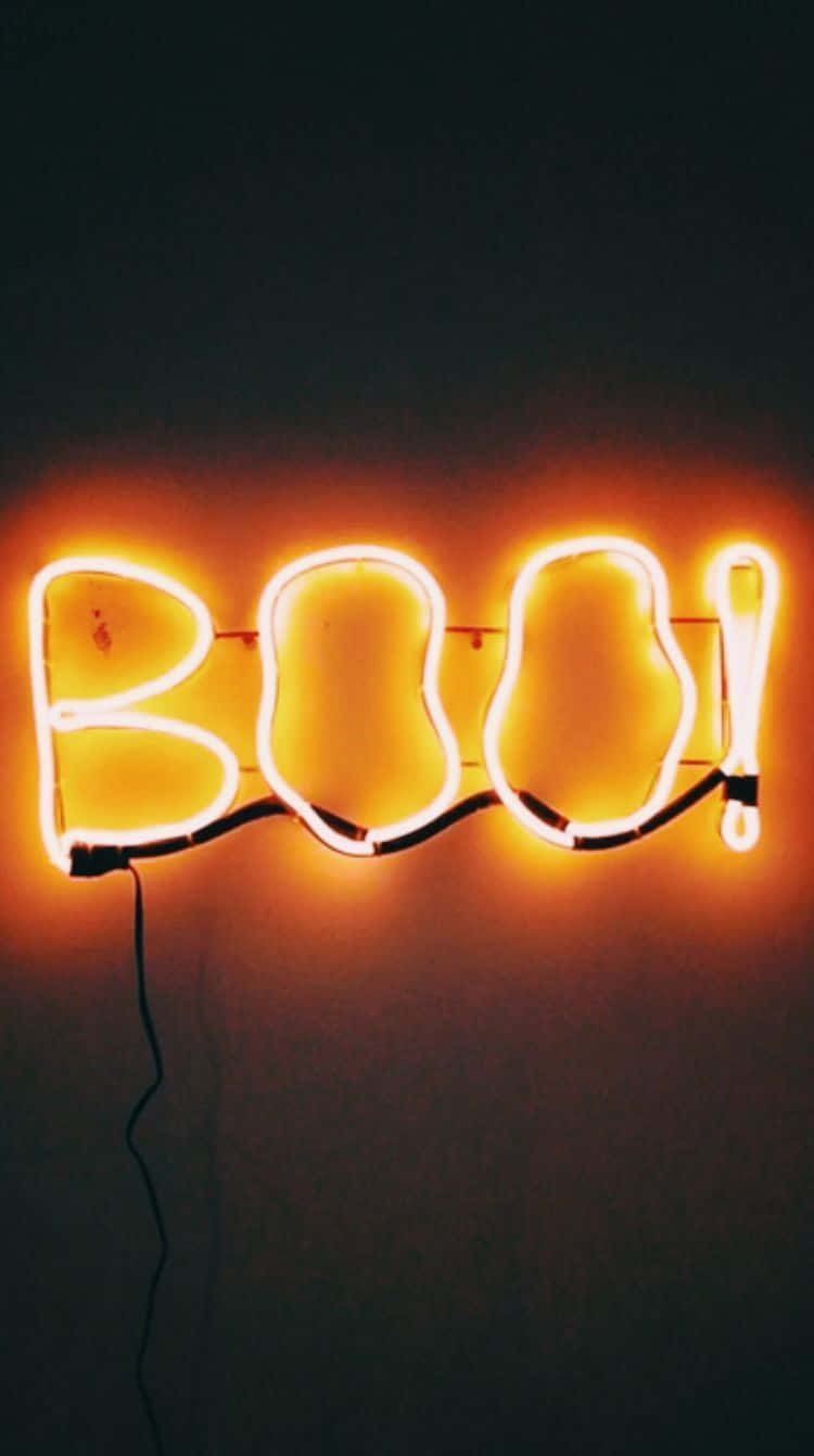 Neon Halloween Boo Sign Background