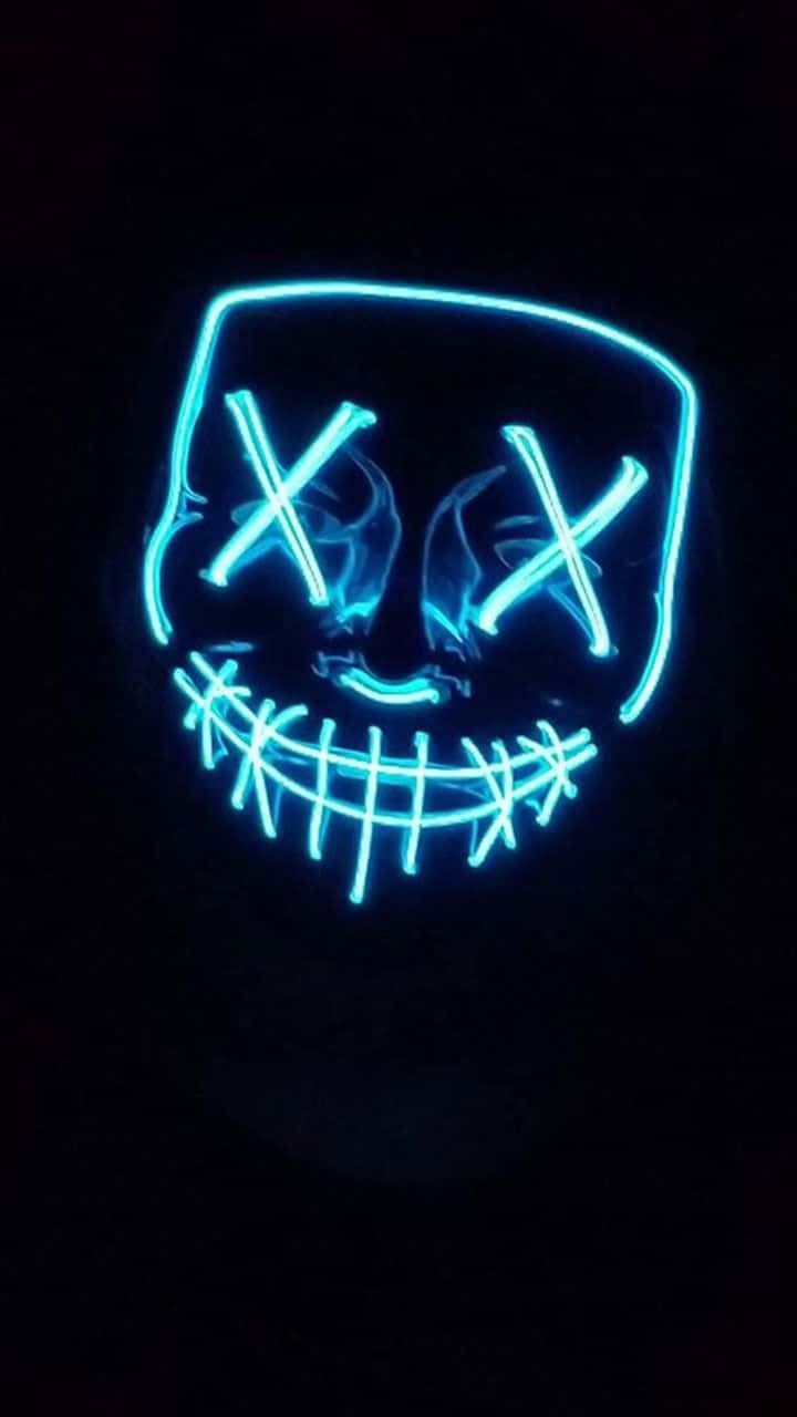 Neon Halloween Mask With Terrifying Smile Background