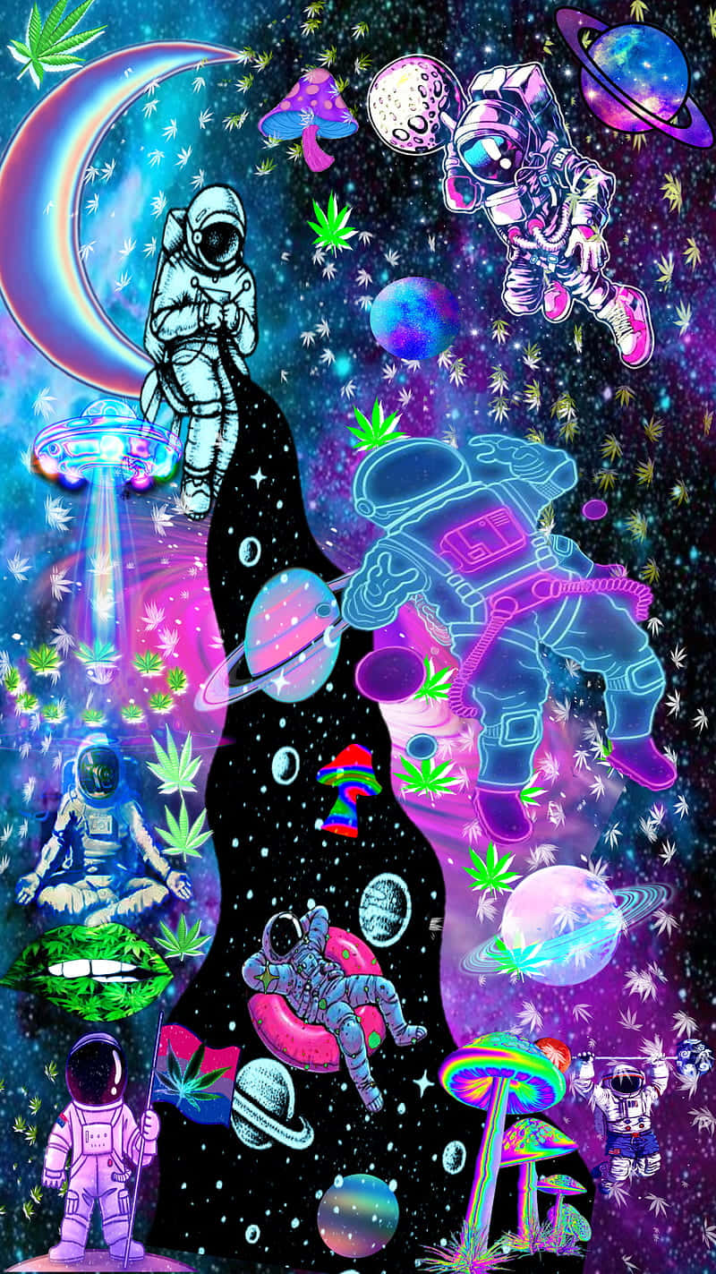 Neon Hallucinations In A Trippy Galaxy Background