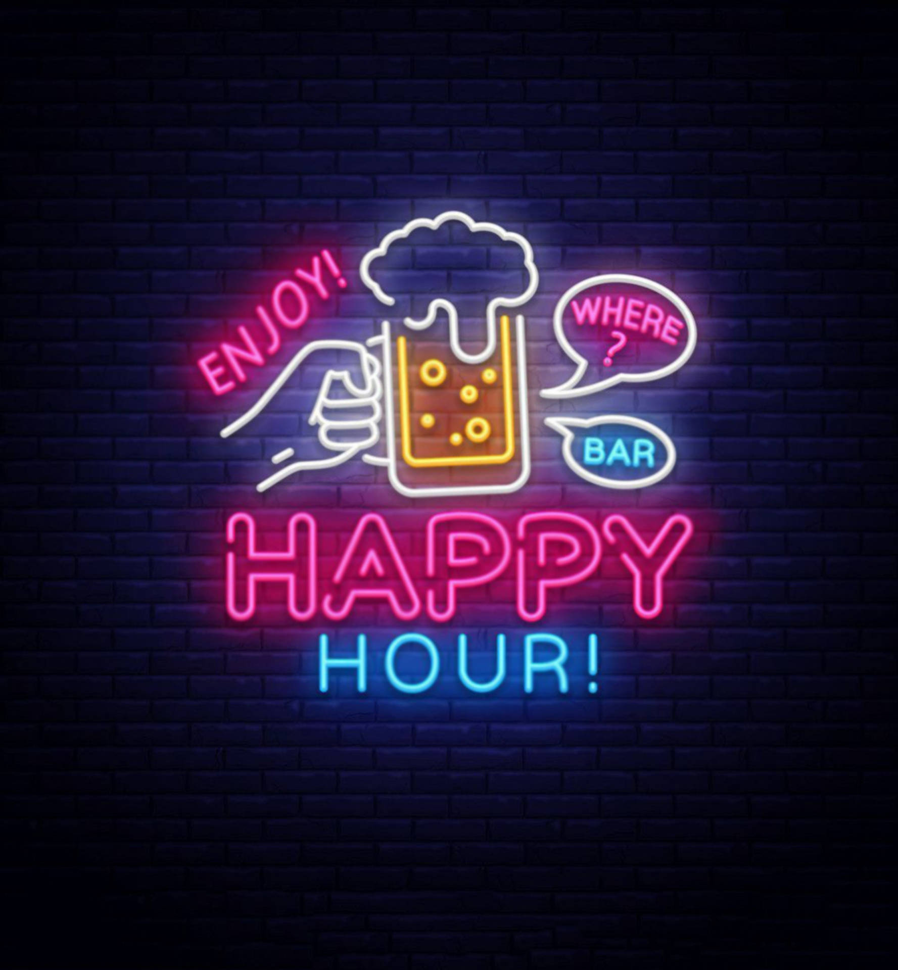 Neon Happy Hour Sign Background