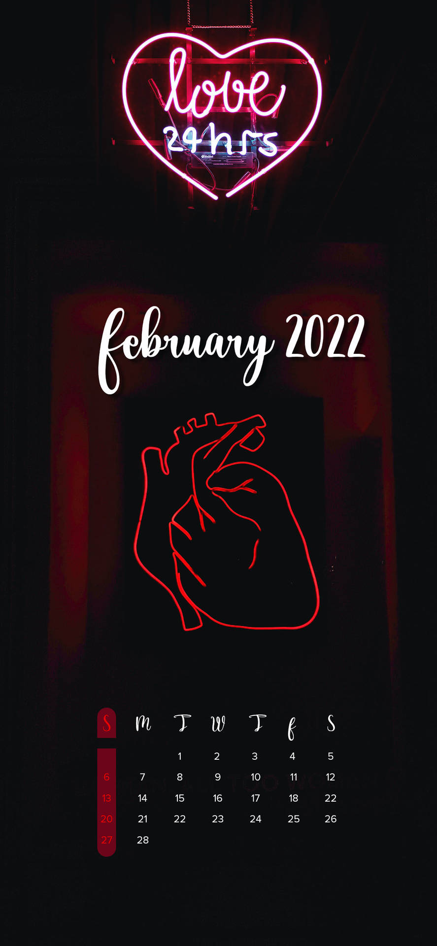Neon Heart February 2022 Calendar Background