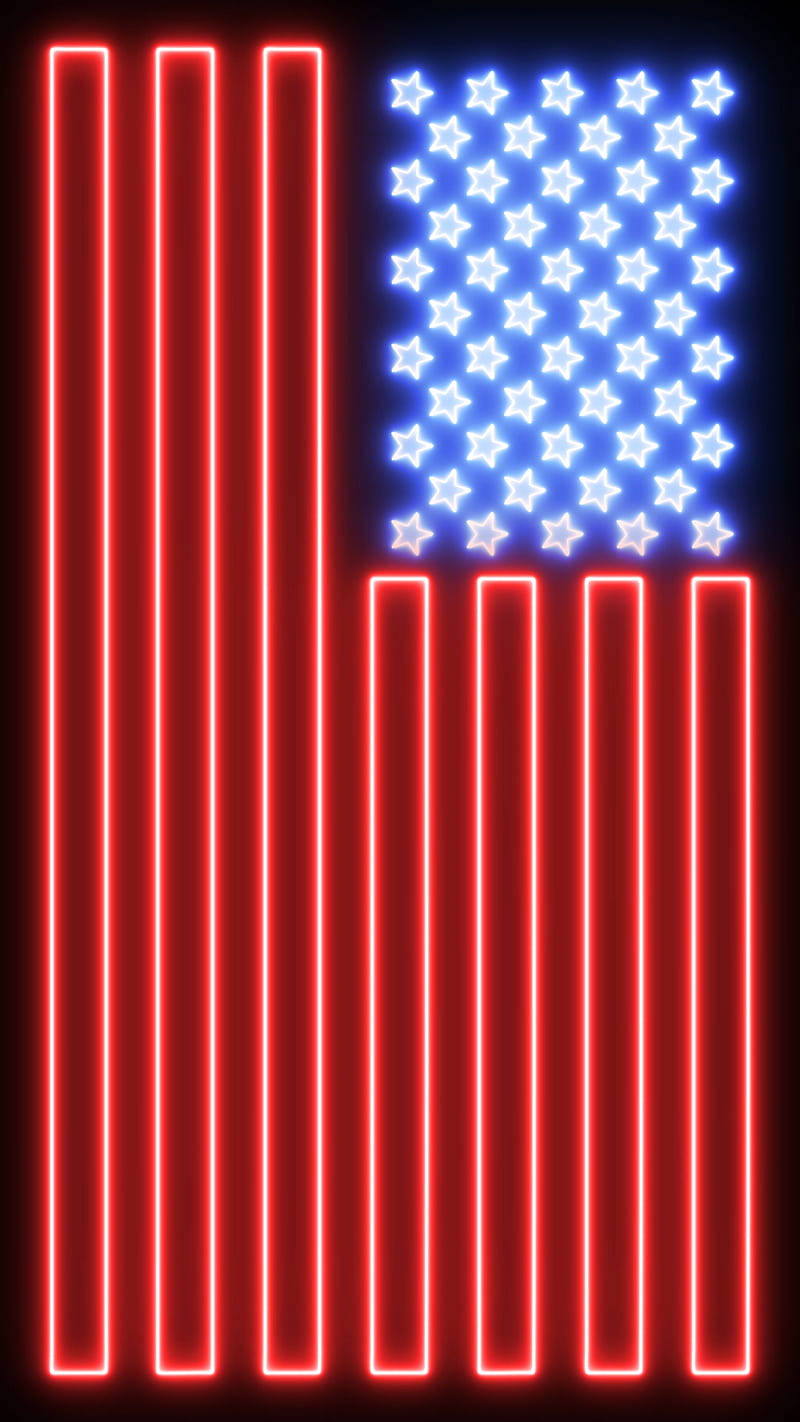 Neon Illuminated American Flag Wallpaper For Iphone