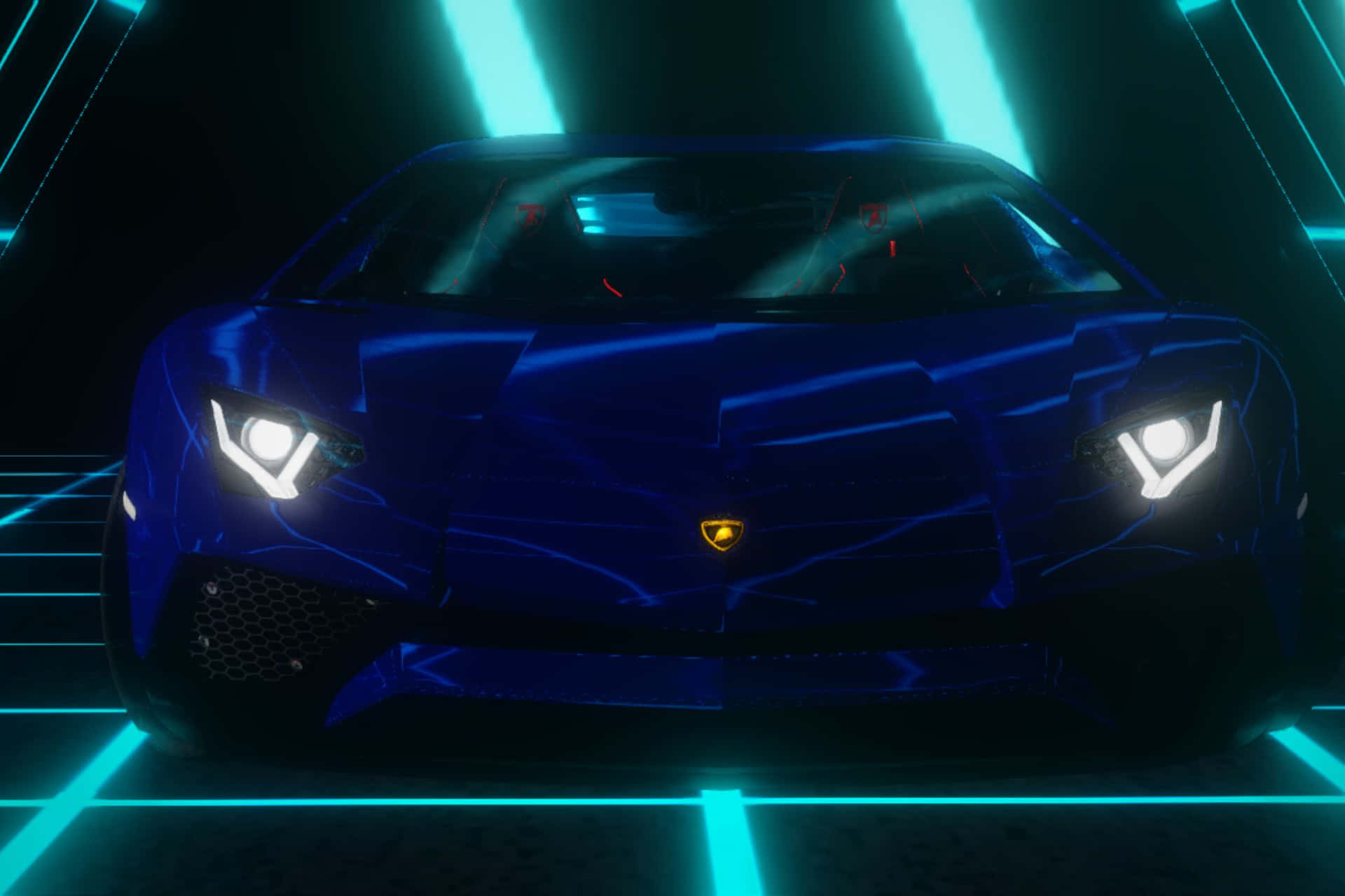 Neon Infused Blue Lamborghini Night Background