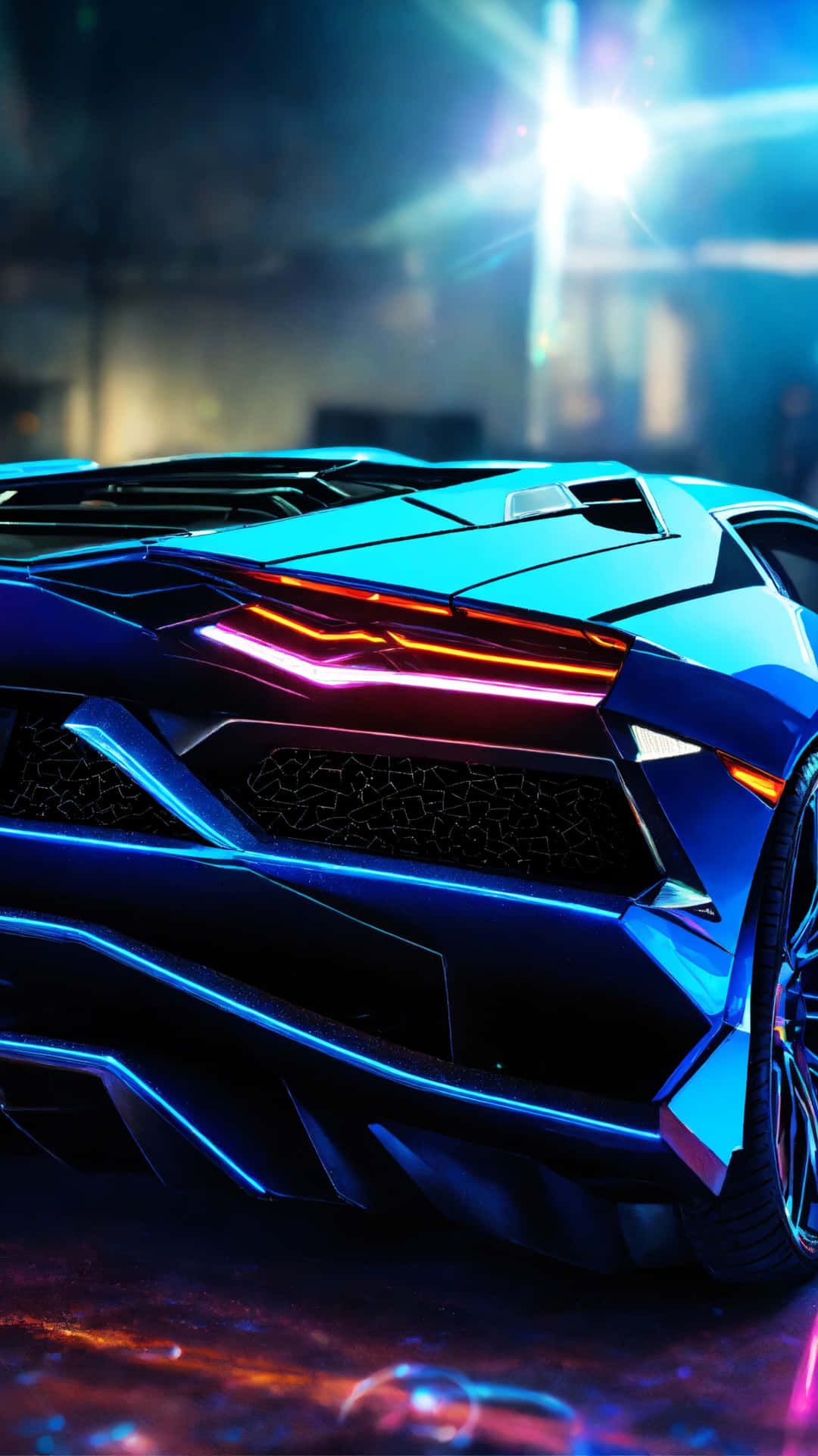 Neon Infused Lamborghini Nighttime Background