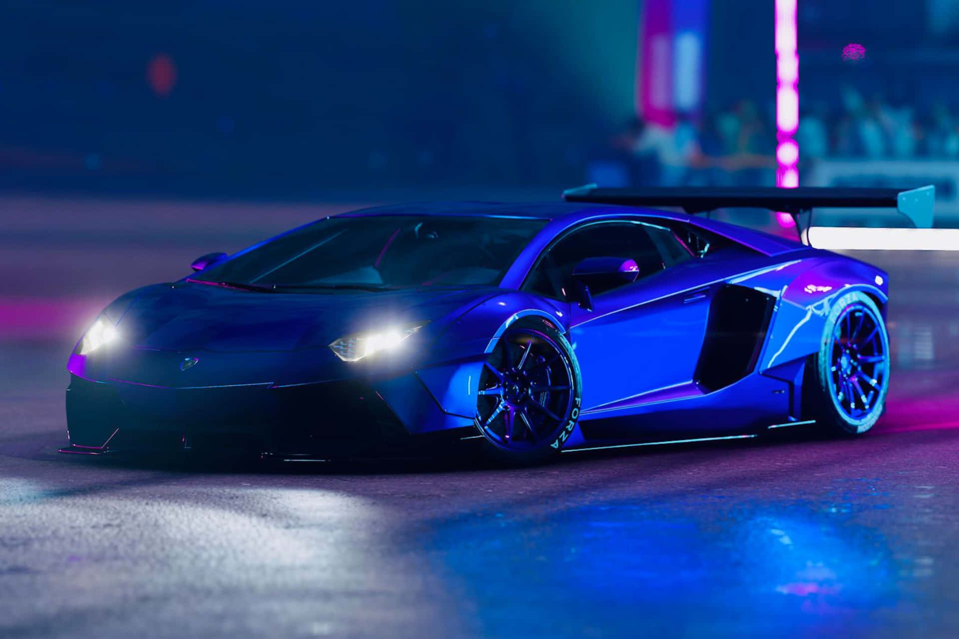 Neon Infused Nighttime Lamborghini Background