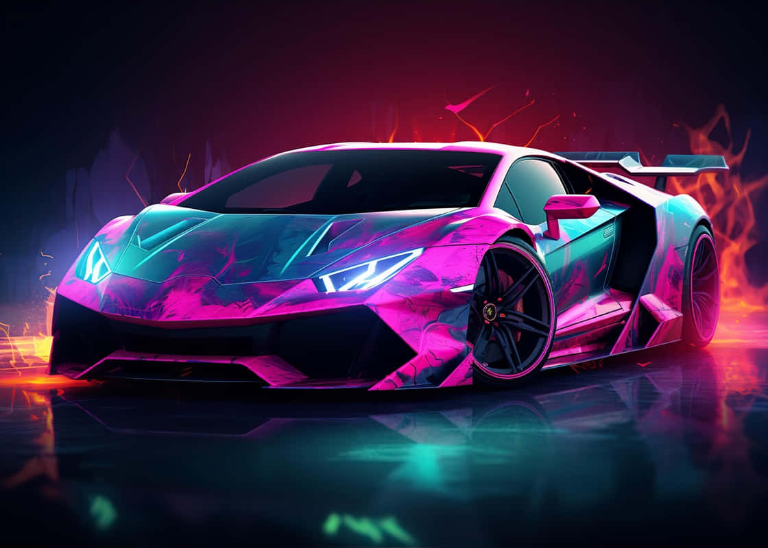 Neon Lamborghini Aventador Fire Background
