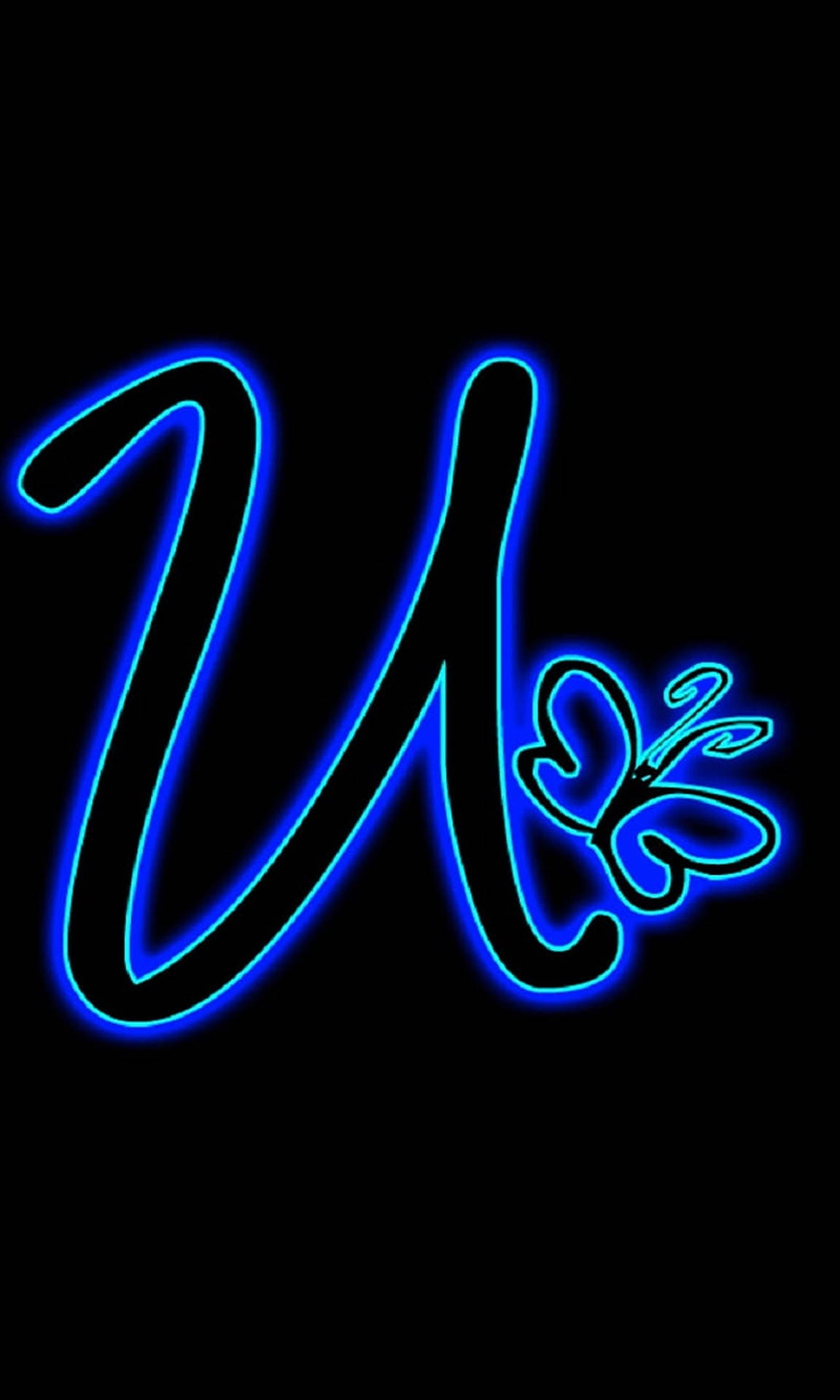 Neon Letter U With Butterfly Background