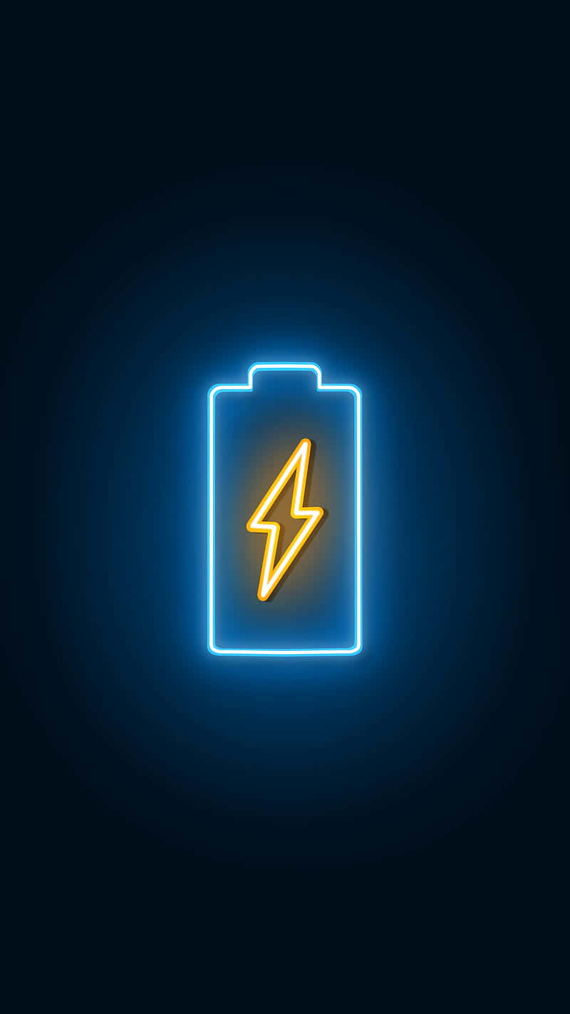 Neon Light Battery With Bolt Background