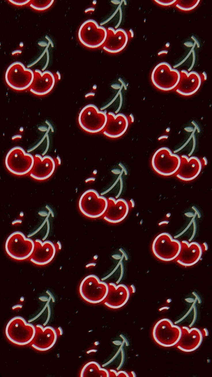 Neon Light Cherries Retro Aesthetic Iphone Background