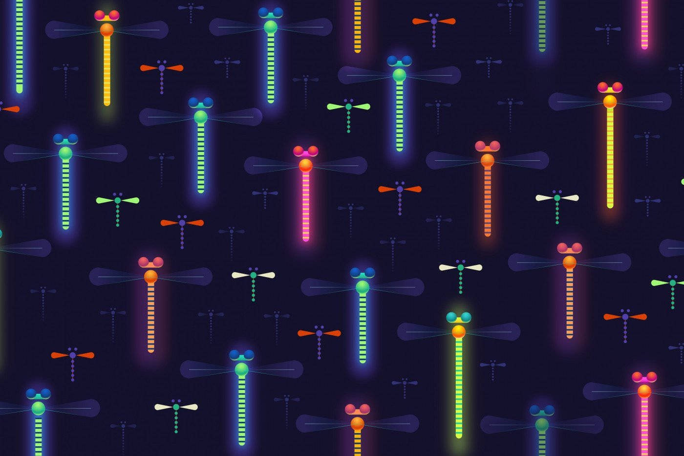 Neon Light Dragonflies Background