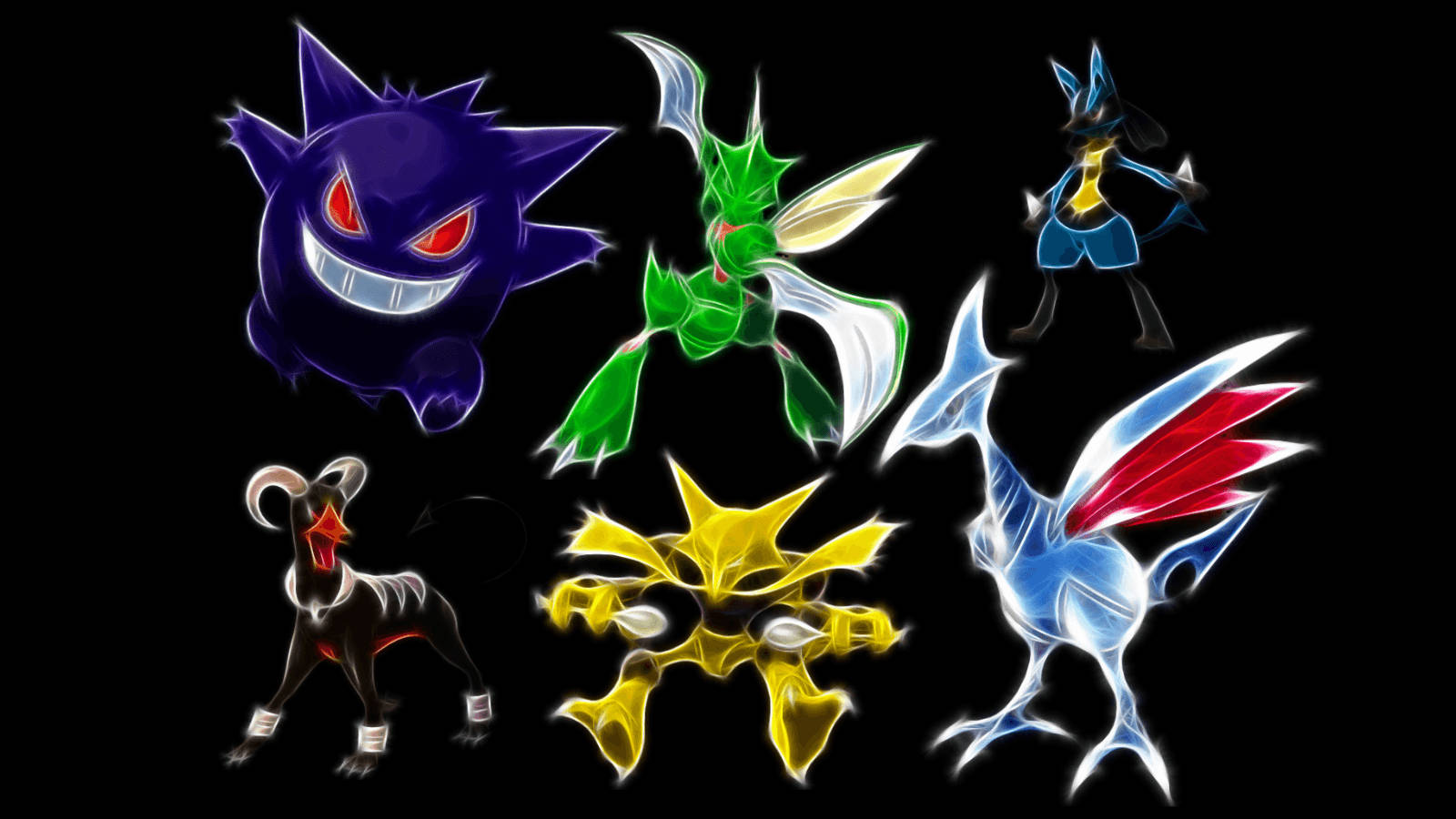 Neon Light Houndoom And Pokemon Team Background