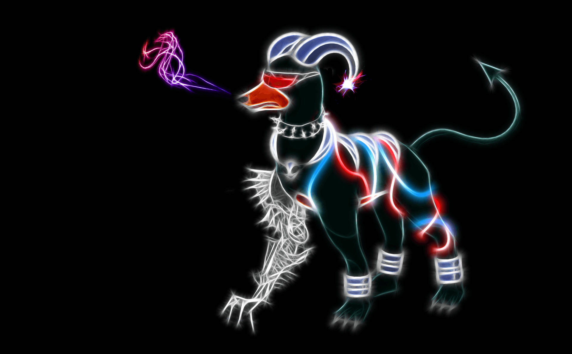 Neon Light Houndoom With Black Backdrop Background