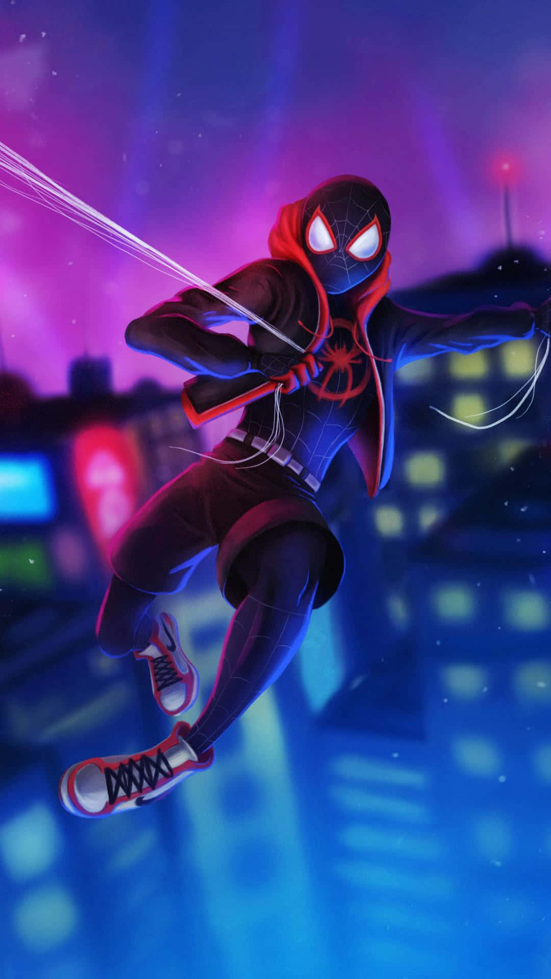 Neon Light Marvel Superhero Miles Morales Iphone Background