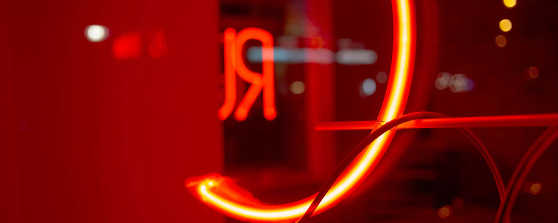 Neon Light On Glass Wall Red Ultra Wide Hd