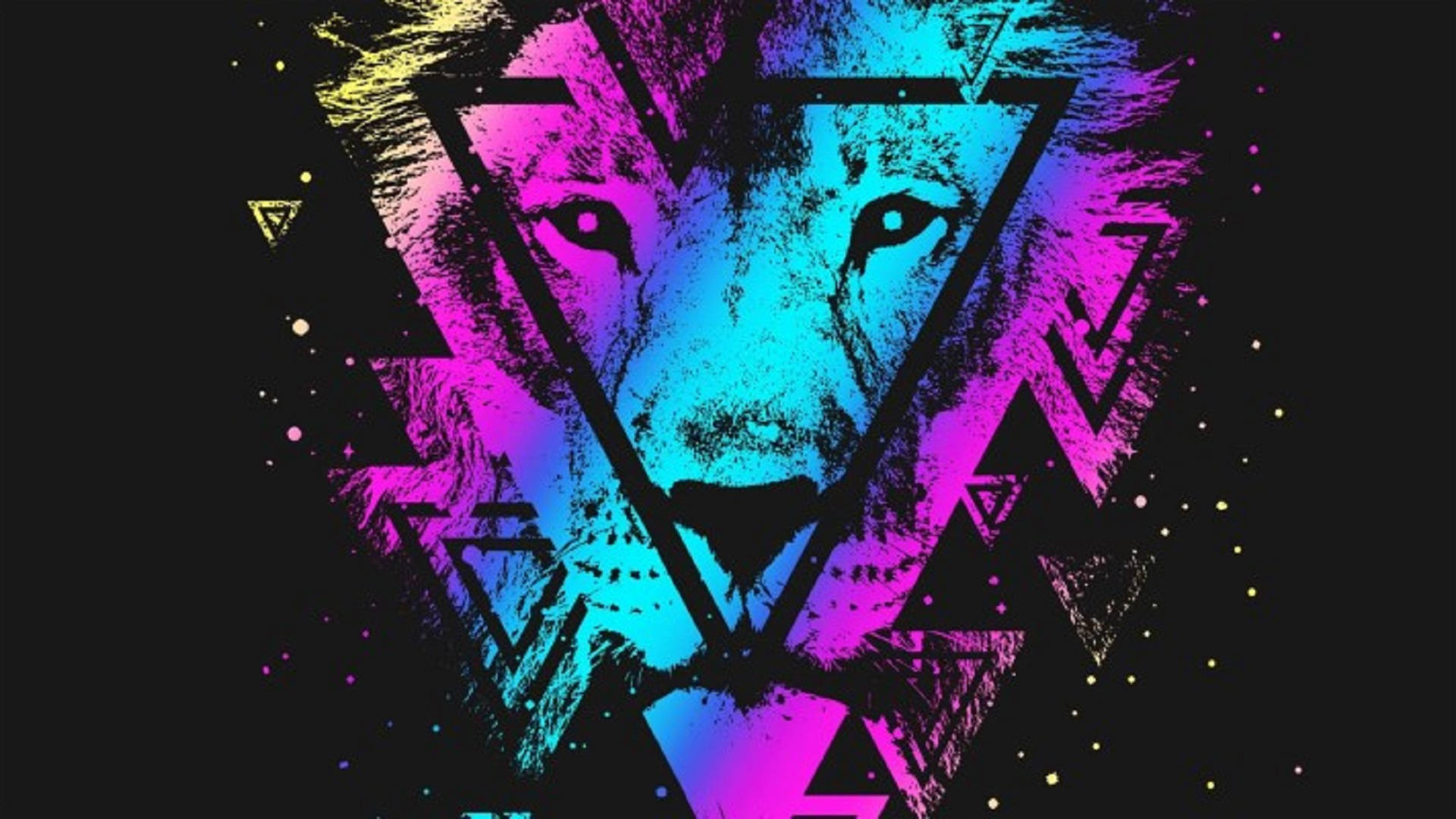 Neon Light Triangle Lion Head Background