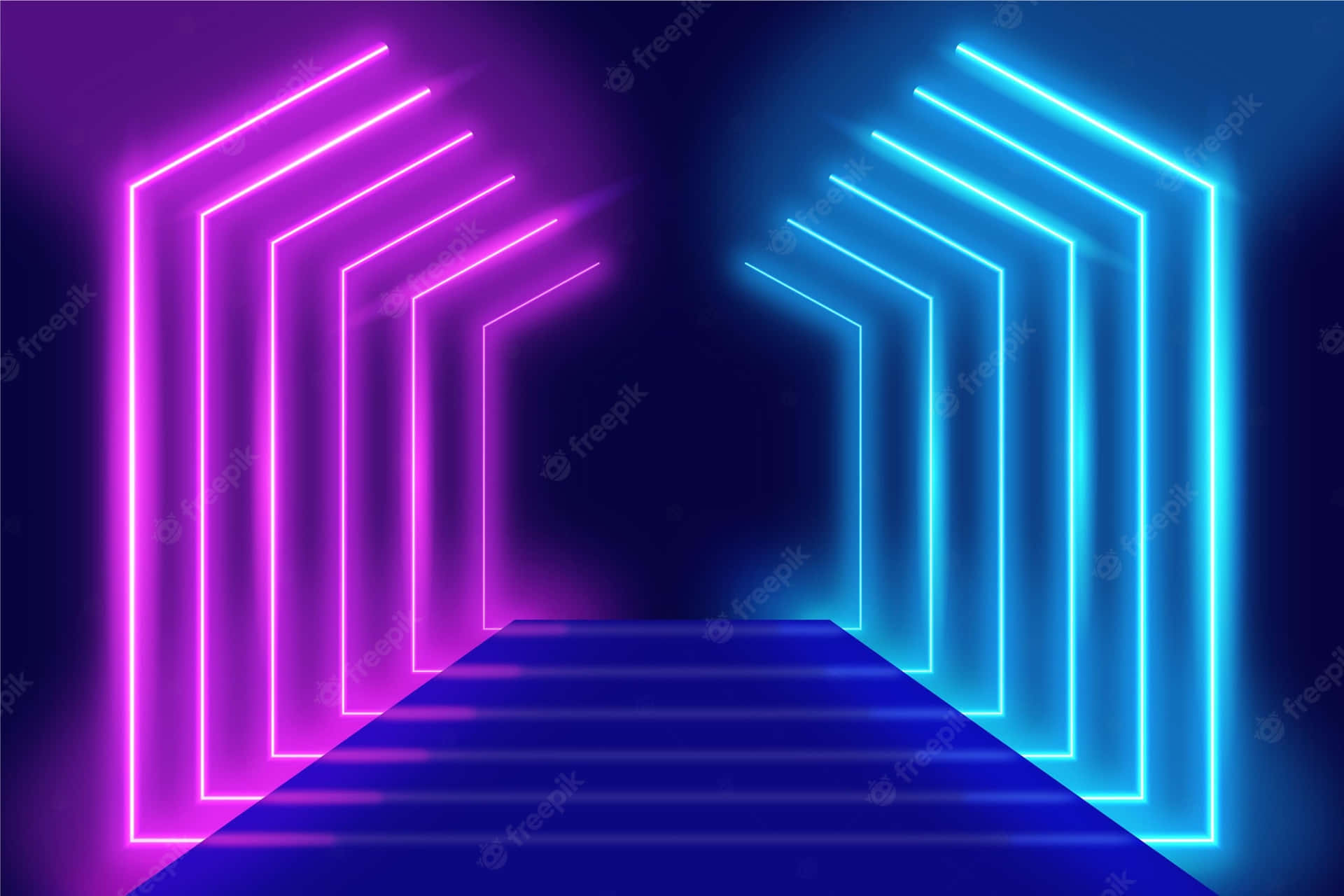 Neon Light Tunnel With Blue And Pink Neon Lights Background