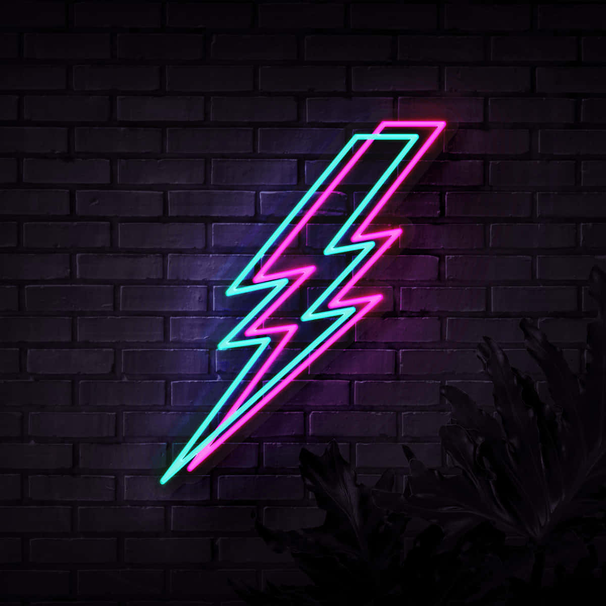 Neon Lightning Bolt On Brick Wall Background