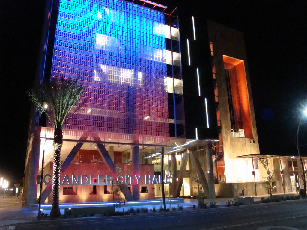 Neon Lights At Chandler City Hall Background