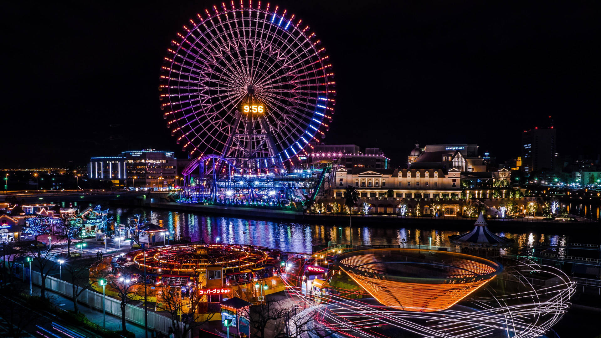 Neon Lights At Theme Park Background