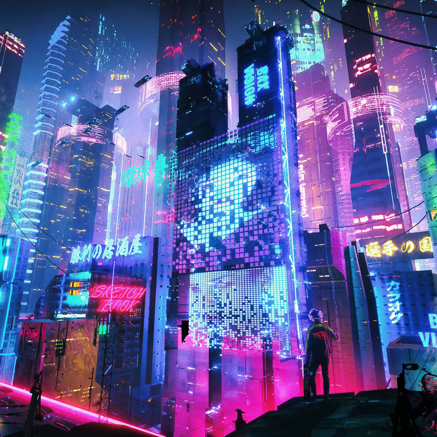 Neon Lights Illuminating The City Nightscape Background