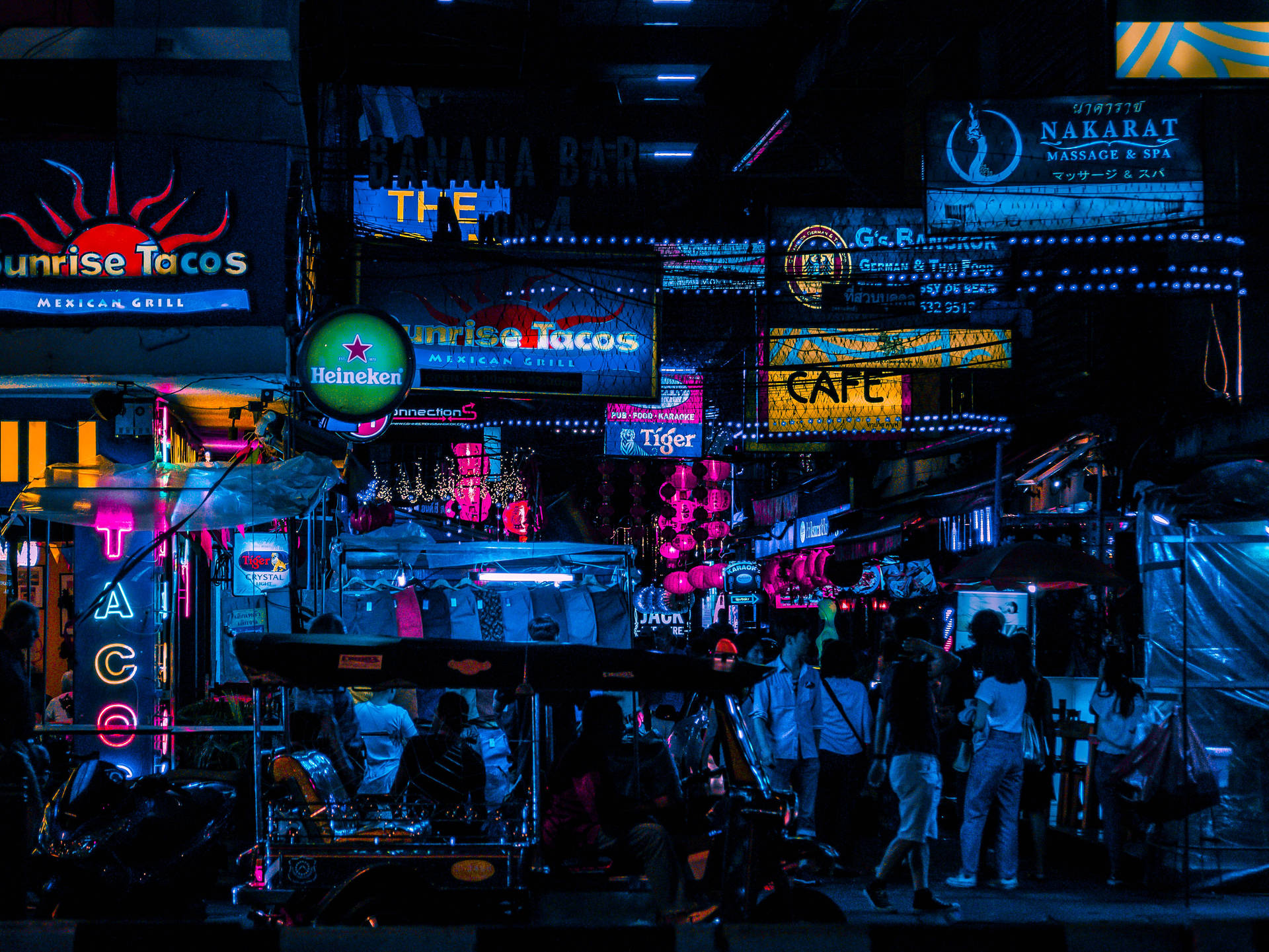 Neon Lights Night Market Background