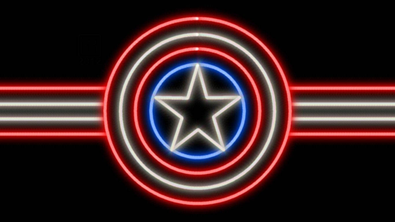 Neon Lights Of Captain America Shield Background