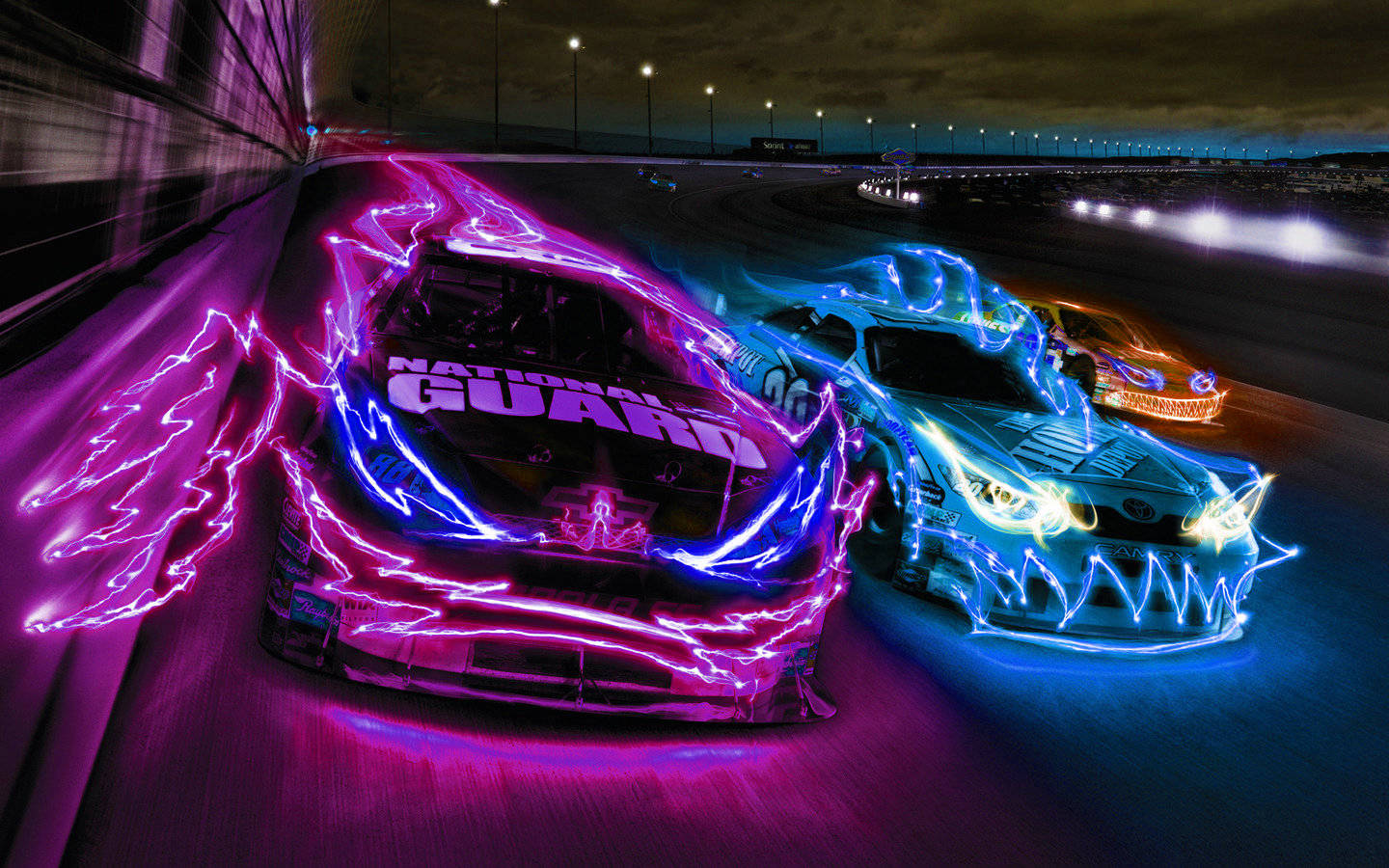 Neon Lights On Cool Cars Background