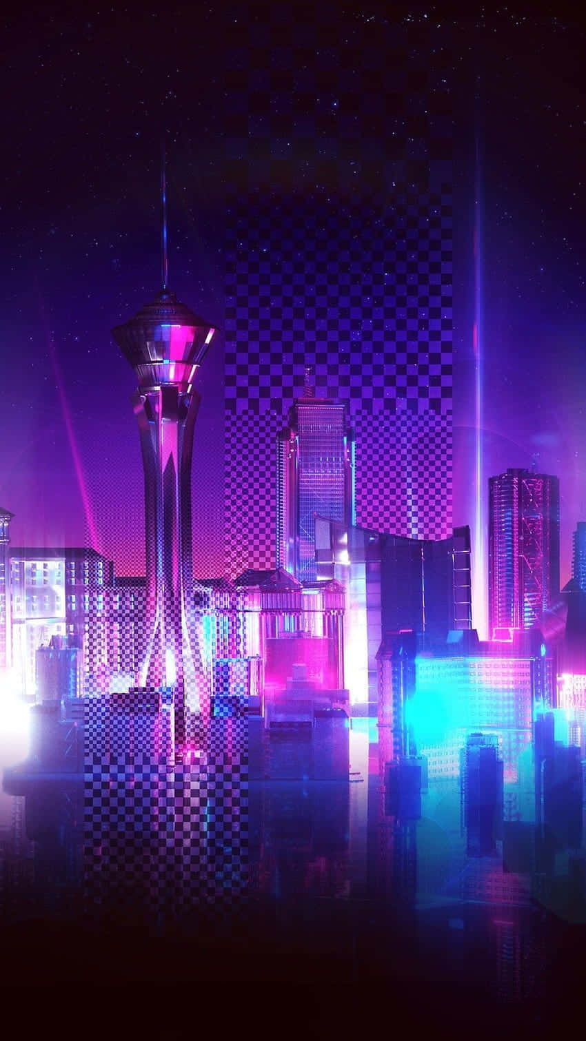 Neon Lights Reflecting Off A Futuristic Cityscape. Background