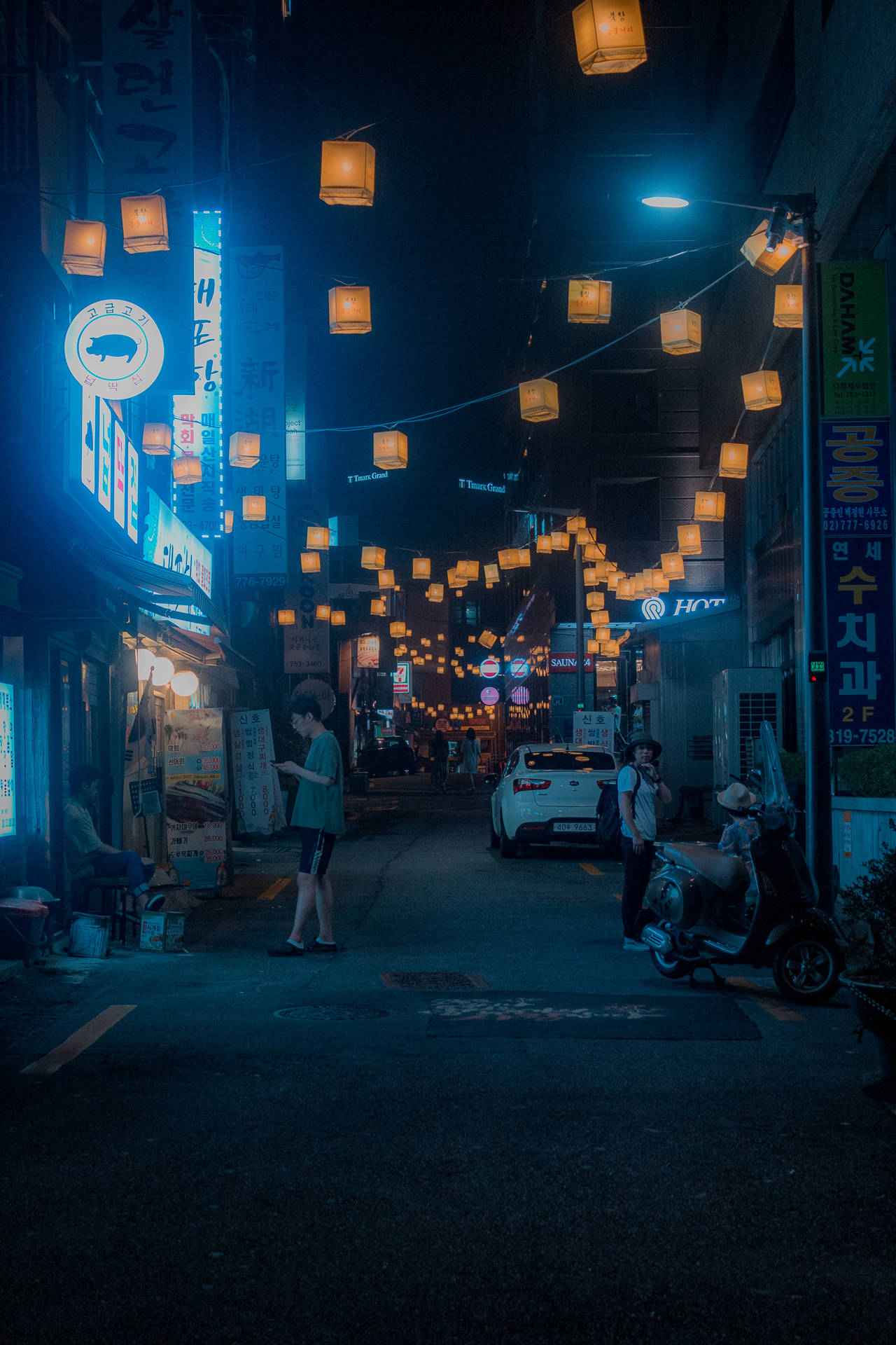 Neon Lights Street Lanterns Background