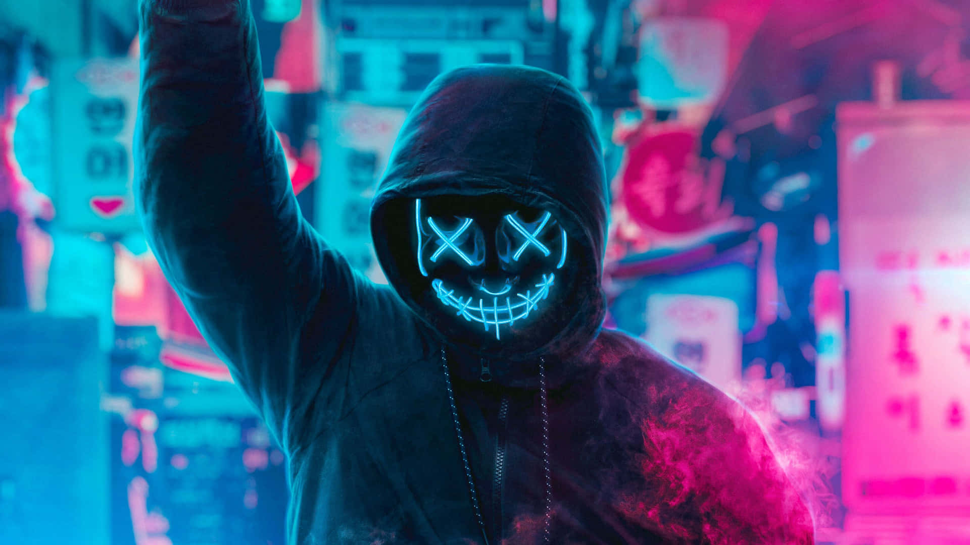 Neon Lights Up The Night In Shades Of Pink And Blue Background