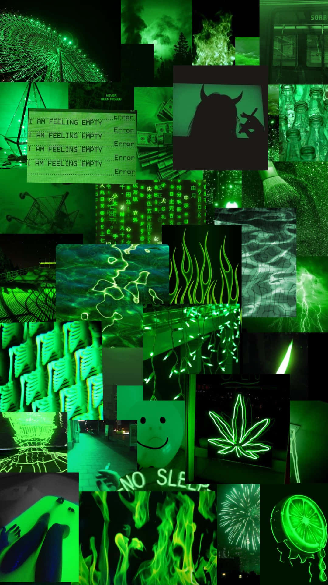 Neon Lime Green Aesthetic Collage Background